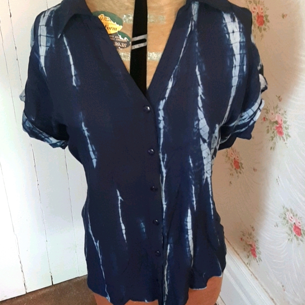 Navy Tie-Dye Button-Front Women's Shirt